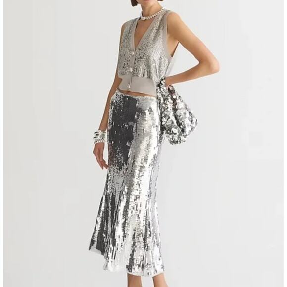 J.Crew Merino Wool V Neck Sweater Vest Silver Sequin Party Preppy Small NWT - Picture 4 of 14